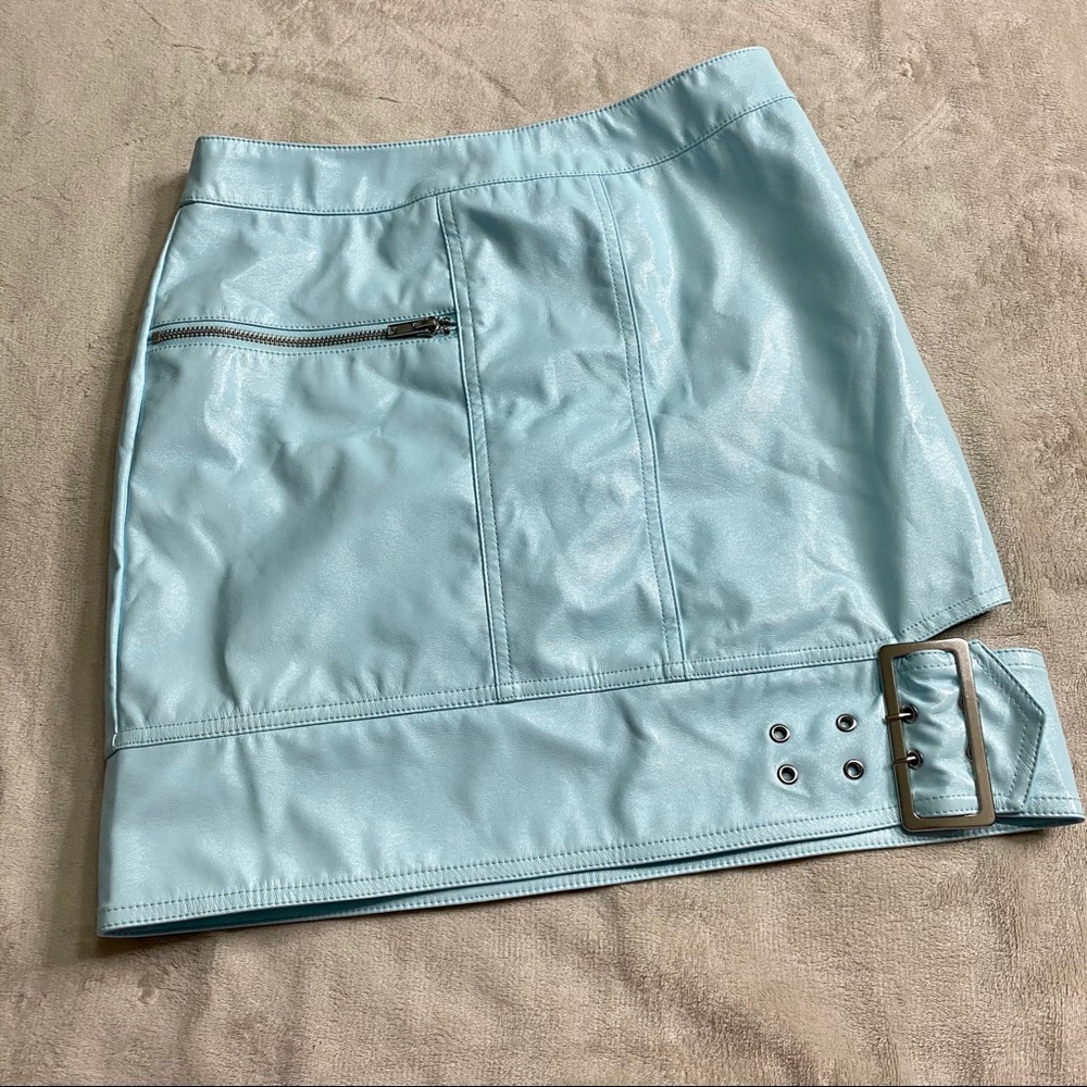 ASOS paste blue leather skirt